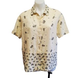 Vintage Sweet Jessie Linen Blouse Lagenlook Floral Butterfly Artsy Cottagecore L
